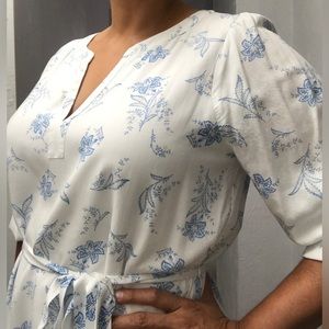 Ann Taylor dress, size Large Petite, color white and blue.